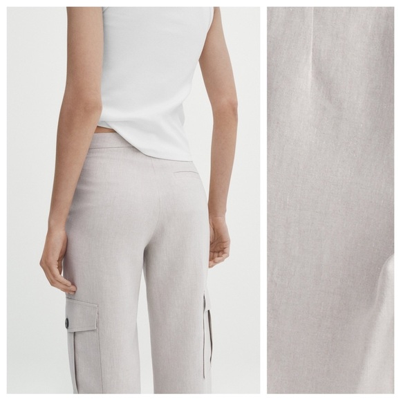 NWT. Massimo Dutti Linen Blend Straight Fit Cargo Pants. Size 10. - Picture 2 of 12